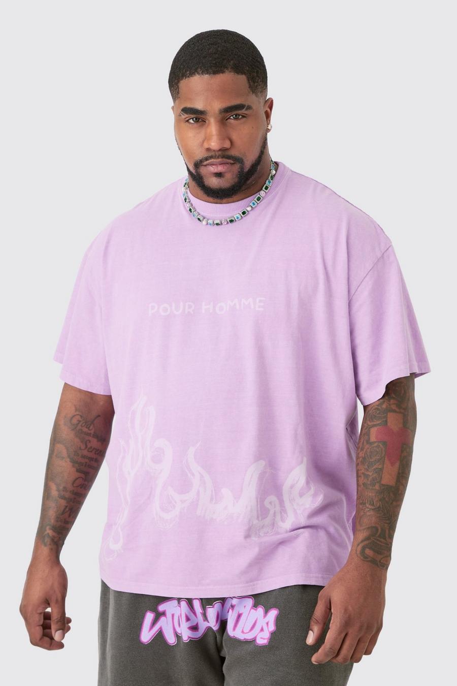 Plus Oversize T-Shirt mit Pour Homme Print in Pink
