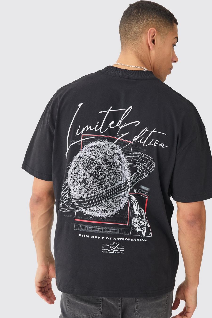 Camiseta oversize con estampado gráfico espacial, Black