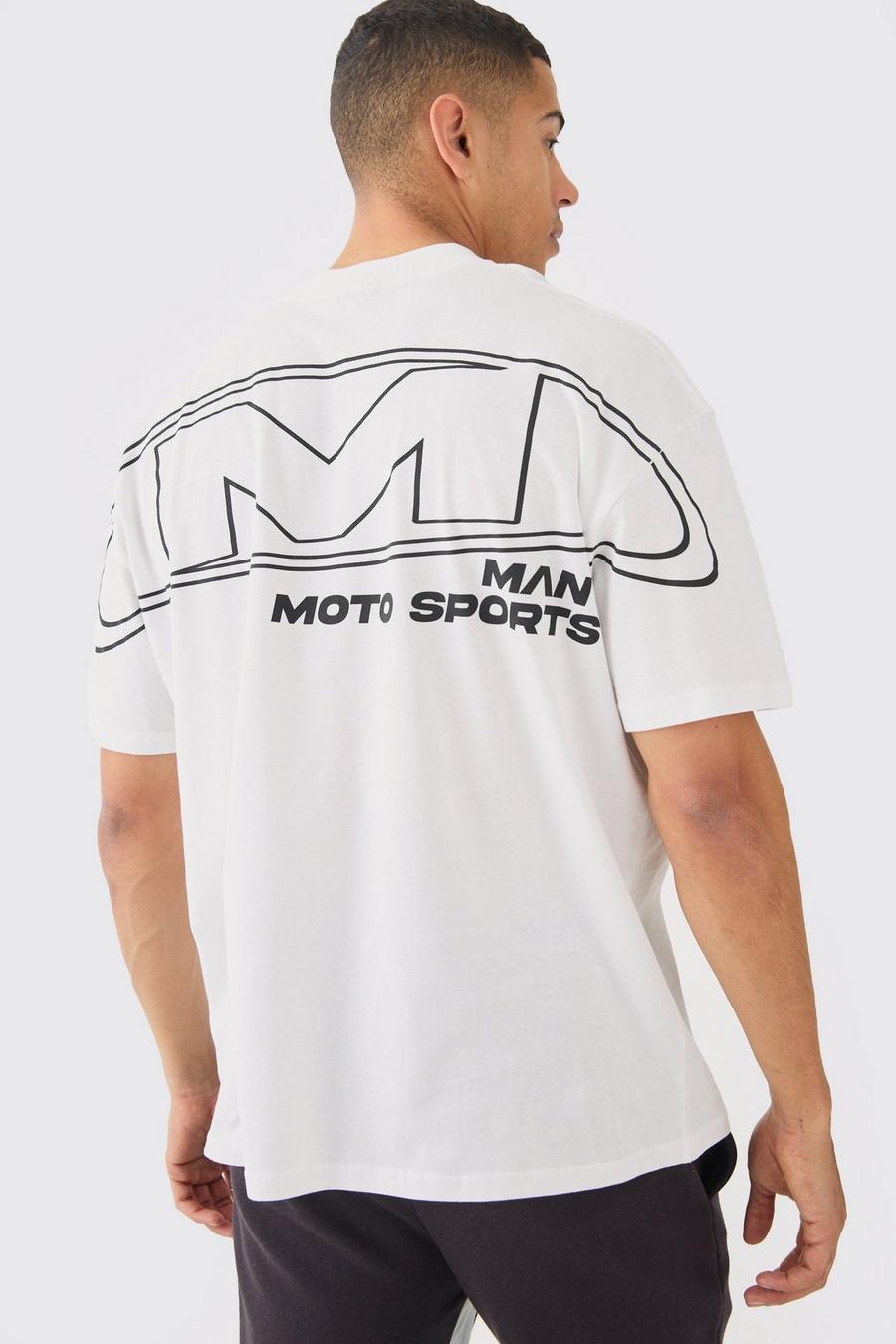 Camiseta oversize con costuras cruzadas y estampado de motociclismo, White