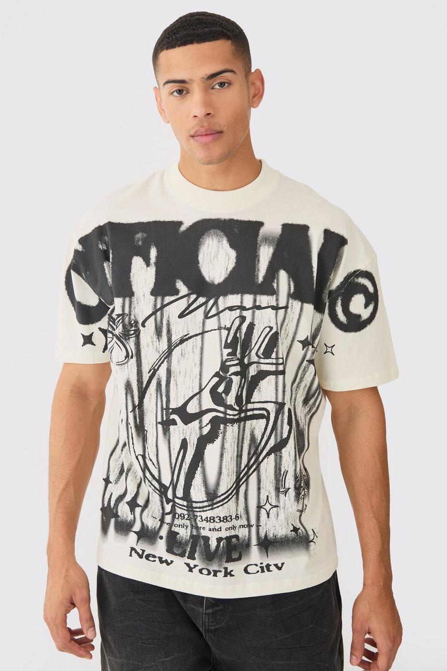 Ecru Oversized Over Seams Official Graphic T-shirt