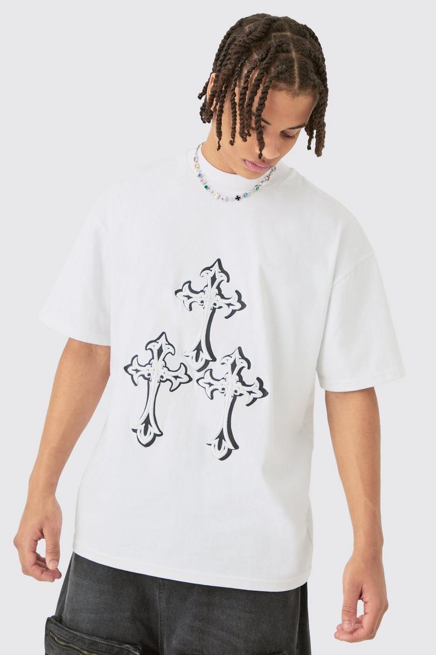White Oversized Dik Gothic T-Shirt Met Brede Nek