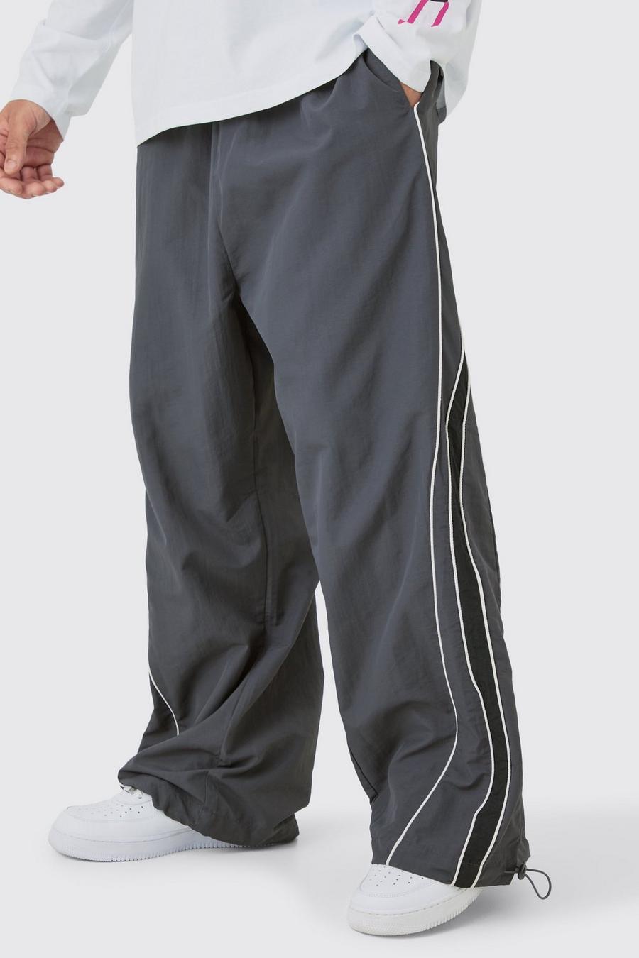 Charcoal Elasticated Waist Piping Detail Parachute Pants image number 1