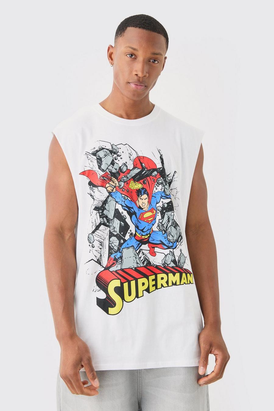 Camiseta sin mangas oversize con estampado de cómic de Superman, White