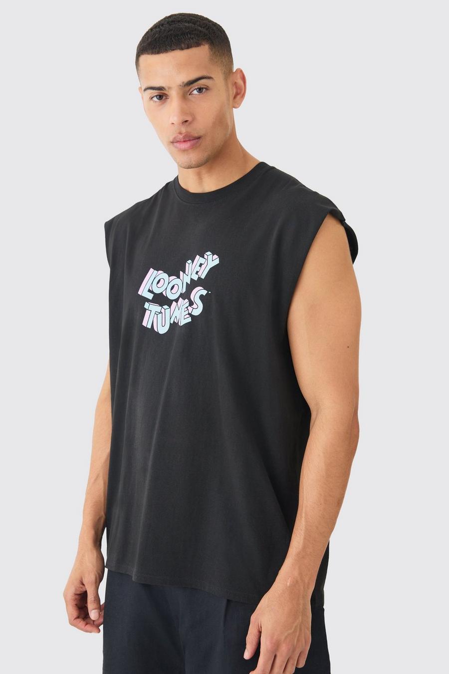 Camiseta sin mangas oversize con estampado de los Looney Tunes, Black image number 1