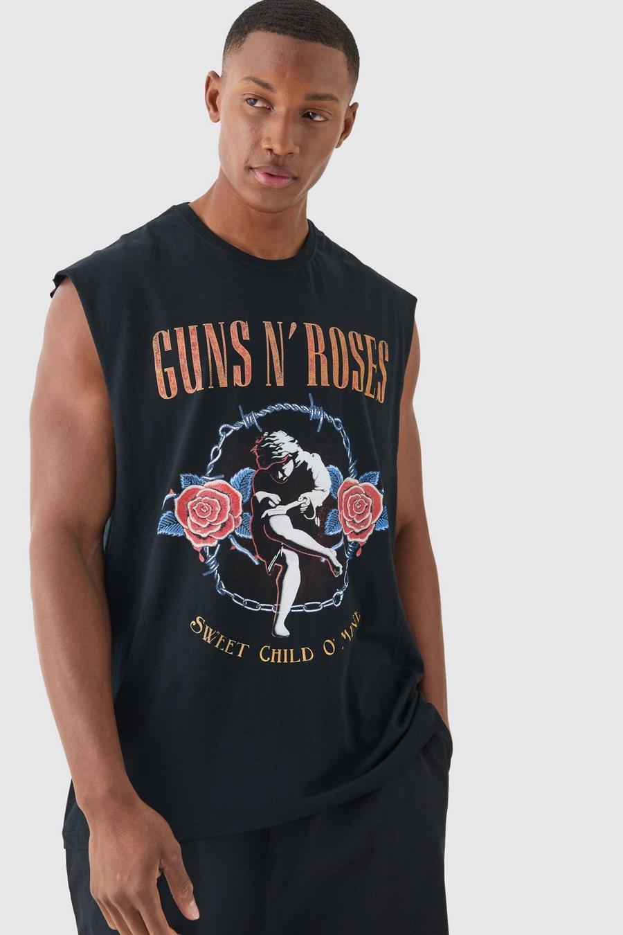 Black Oversized Gelicenseerde Guns N Roses Tank Top image number 1
