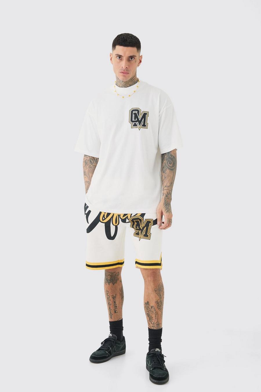 White Tall Oversized OFCL Basketball Tee & Short Set image number 1