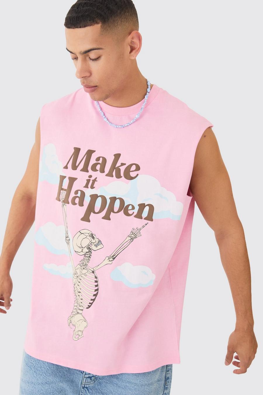 Pink Oversized Skeleton Graphic Tank