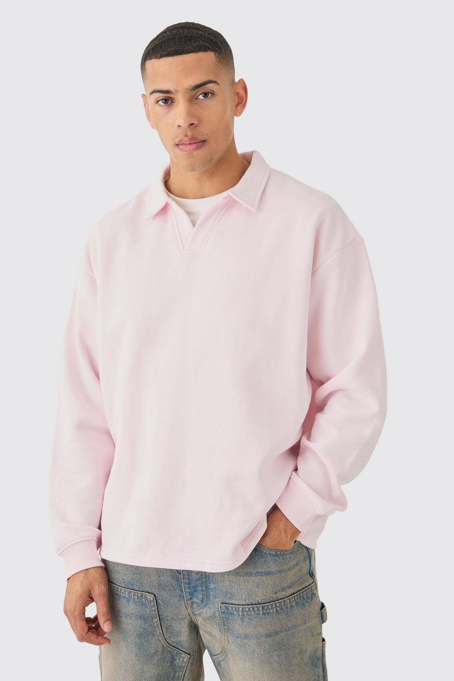 Light pink Oversized Revere Neck Rugby Polo