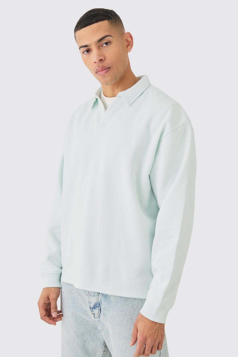 Light blue Oversized Revere Neck Rugby Polo image number 1