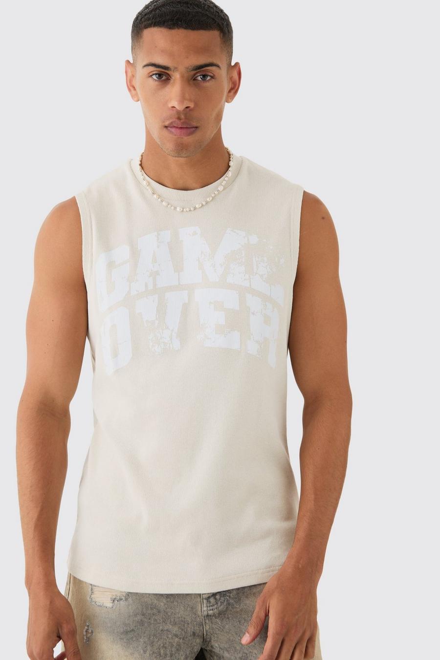Stone Game Over Printed Ribbed Tank image number 1