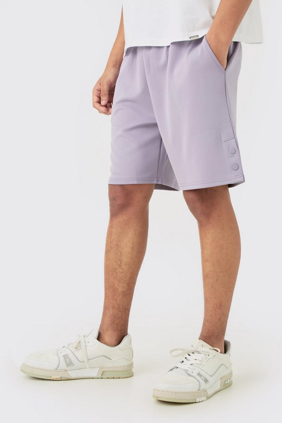 Lockere Scuba Shorts mit Druckknöpfen, Lilac