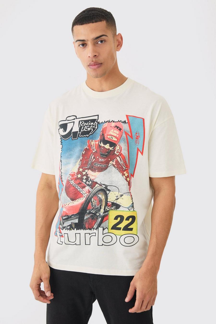 Camiseta oversize con estampado de Turbo Racing, Sand