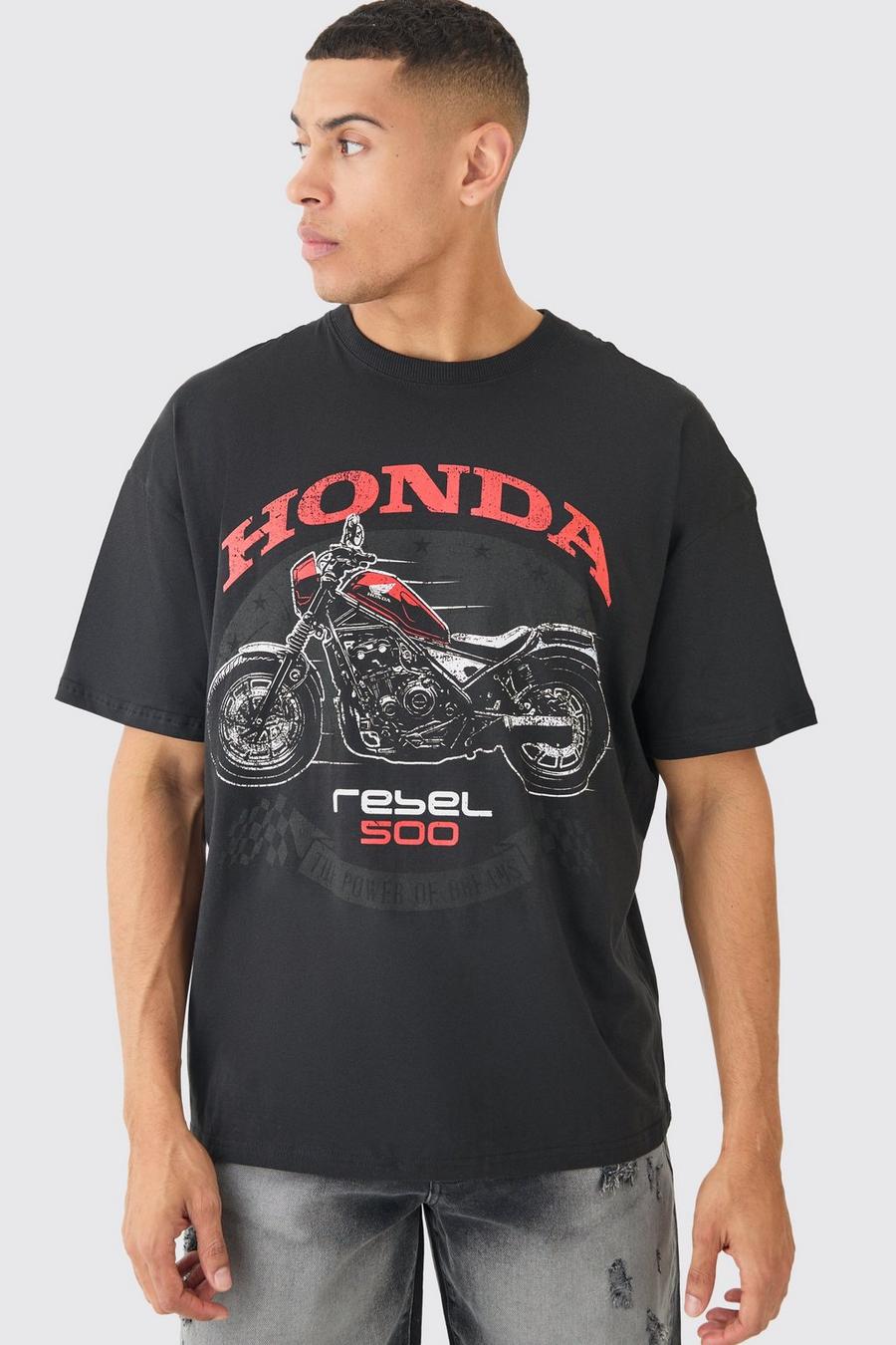 Black Loose Honda Motorcycle License T-shirt image number 1