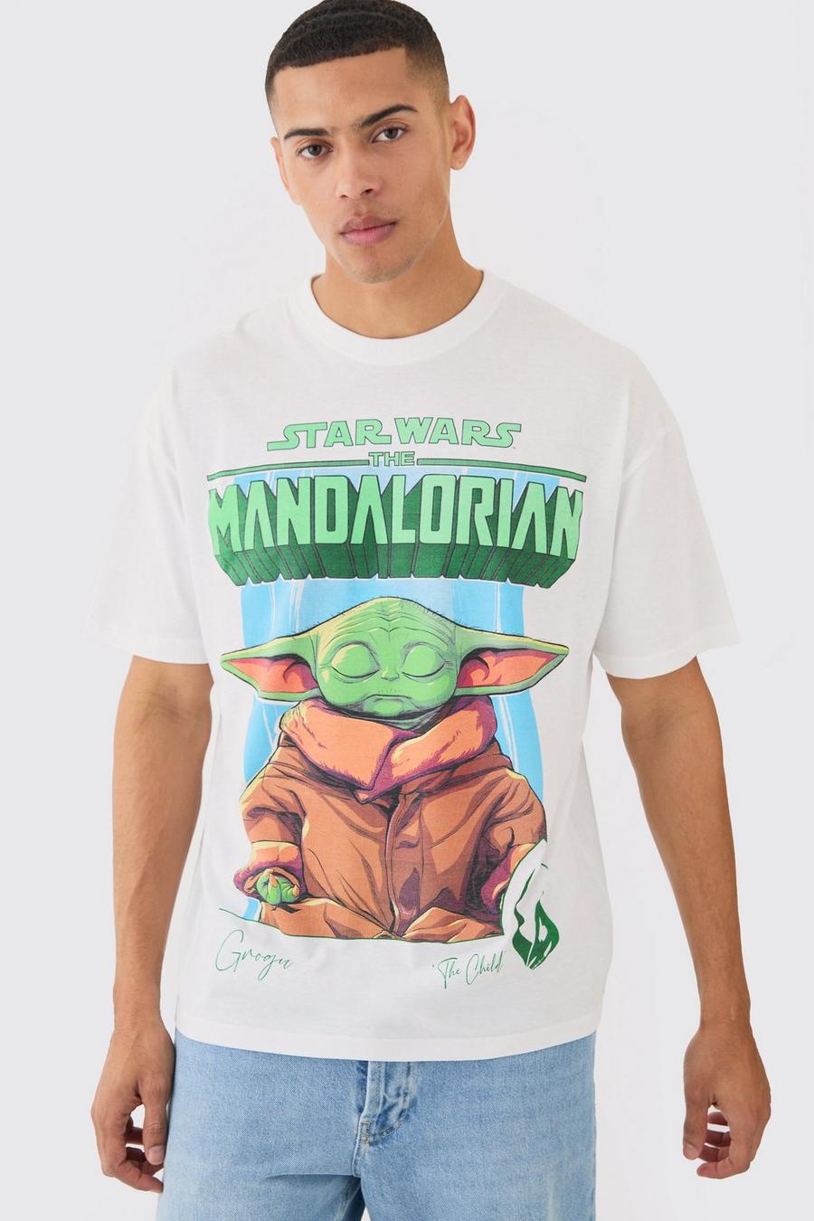T-shirt oversize di Star Wars con Grogu Mandalorian, White image number 1