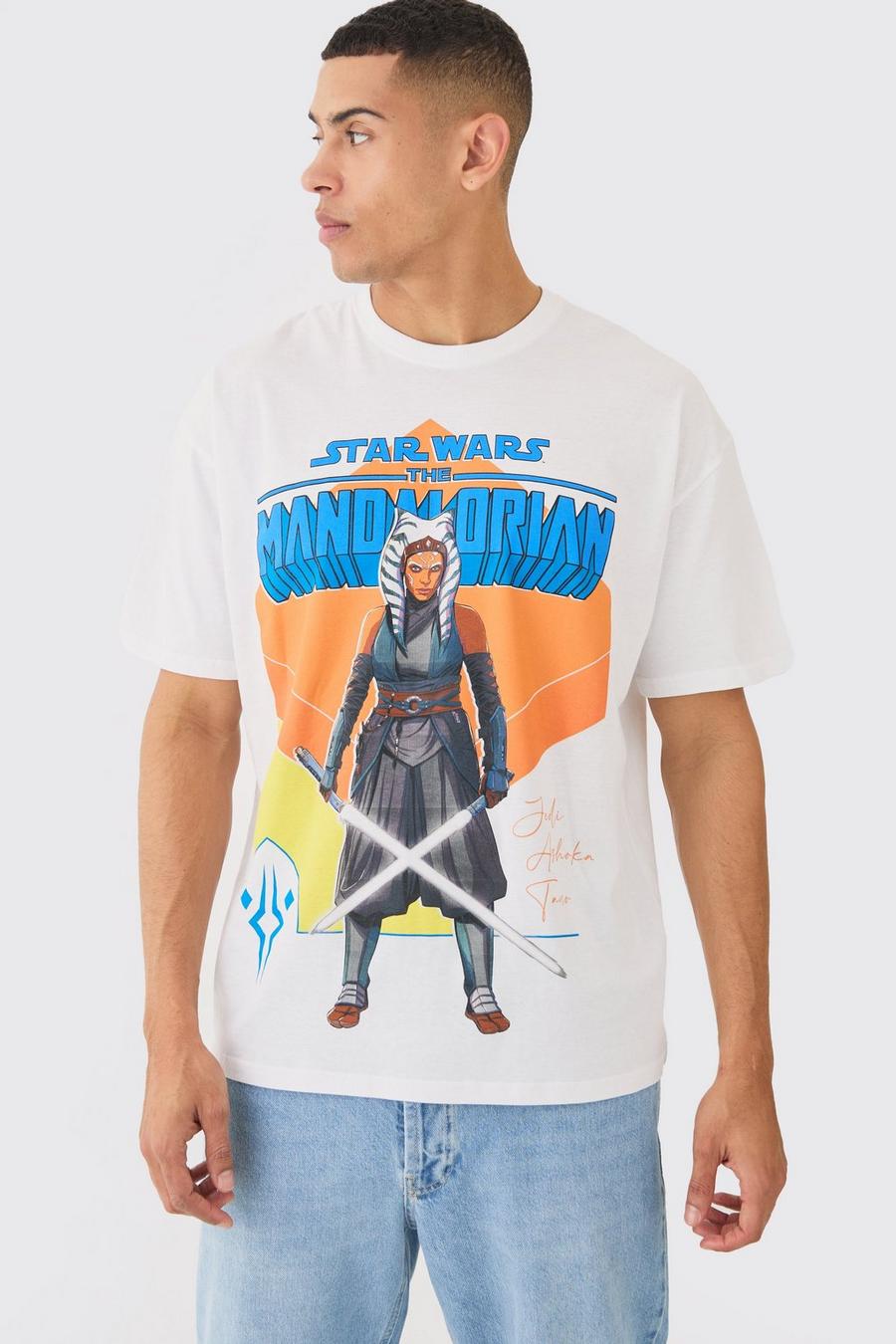 White Oversized Star Wars Ahsoka Mandalorian T-Shirt image number 1