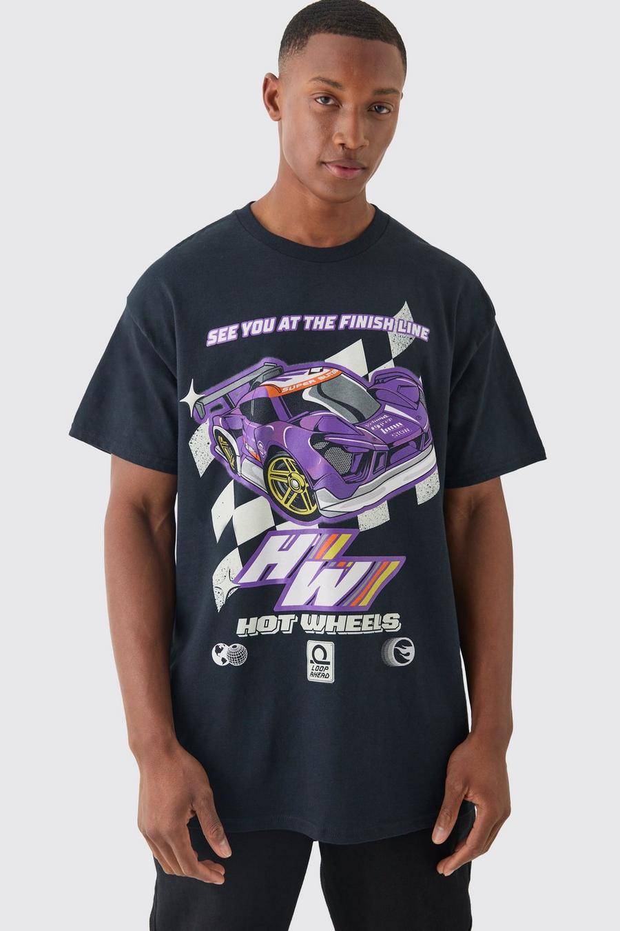 Camiseta oversize con estampado de Hot Wheels, Black image number 1