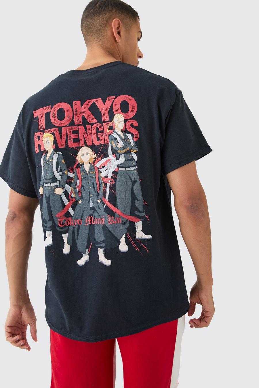 Black Oversized Tokyo Revengers Anime License Back Print T-shirt image number 1