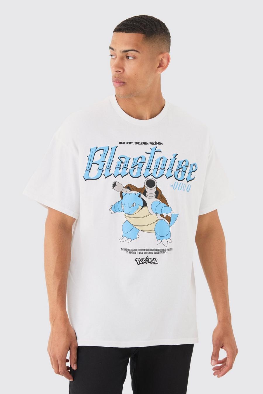 Oversize T-Shirt mit lizenziertem Pokemon Blastoise Print, White image number 1