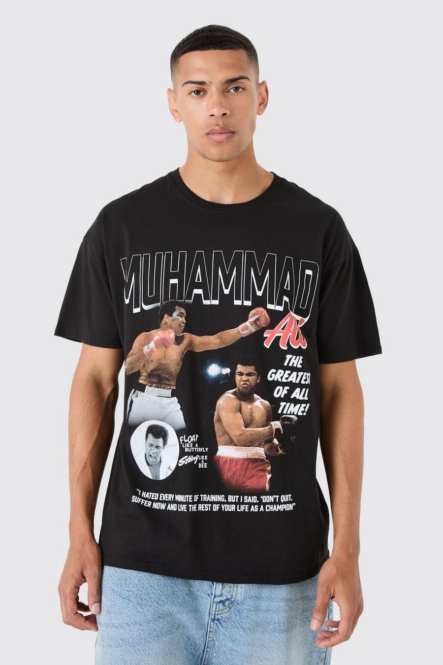 Camiseta oversize con estampado de Muhammad Ali, Black image number 1
