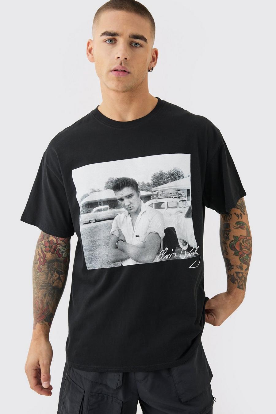 Black Oversized Elvis Presley License T-shirt image number 1