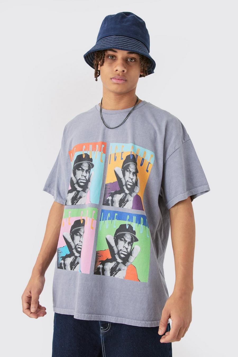 Camiseta oversize con lavado a la piedra y estampado de Ice Cube, Blue