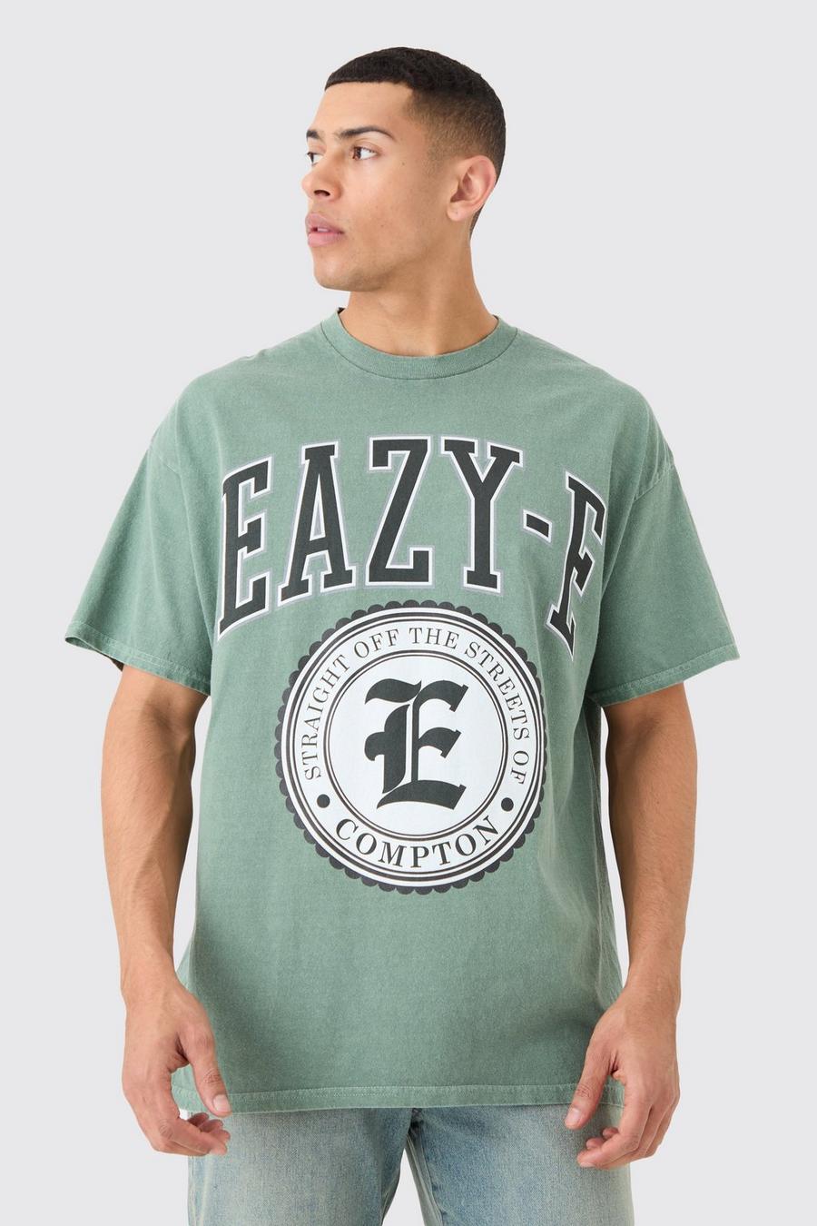 T-shirt oversize délavé à imprimé Easy E, Green image number 1
