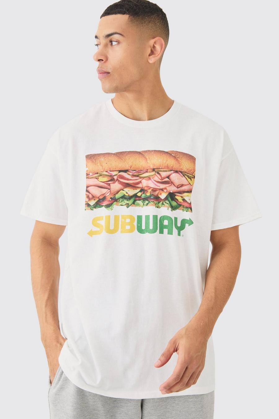 Oversize T-Shirt mit lizenziertem Subway-Print, White