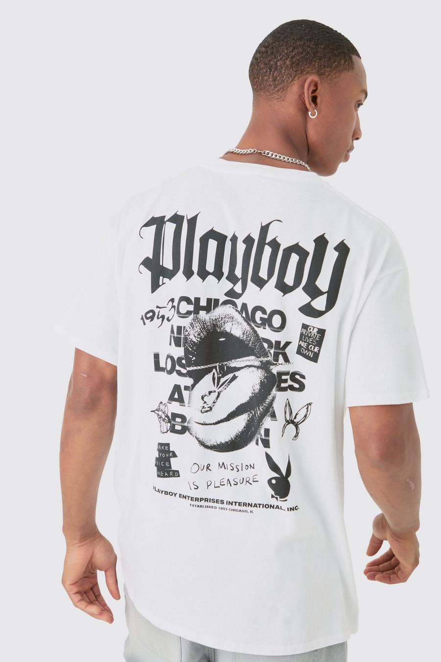 White Oversized Playboy License T-shirt image number 1