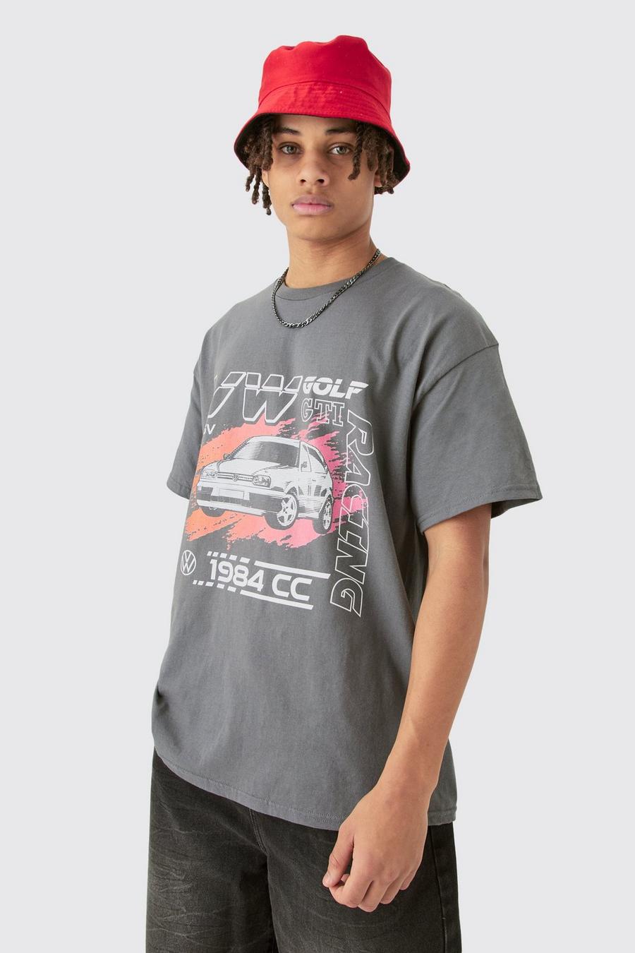 T-shirt oversize délavé à imprimé Volkswagen, Charcoal image number 1