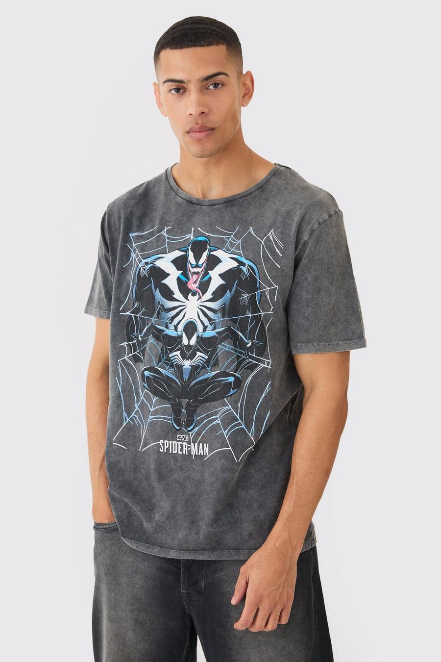 T-shirt oversize délavé à imprimé Venom Marvel, Charcoal