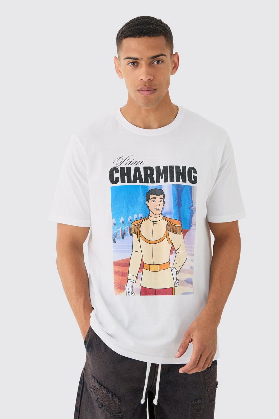 Oversize T-Shirt mit lizenziertem Disney Prince Charming Print, White image number 1
