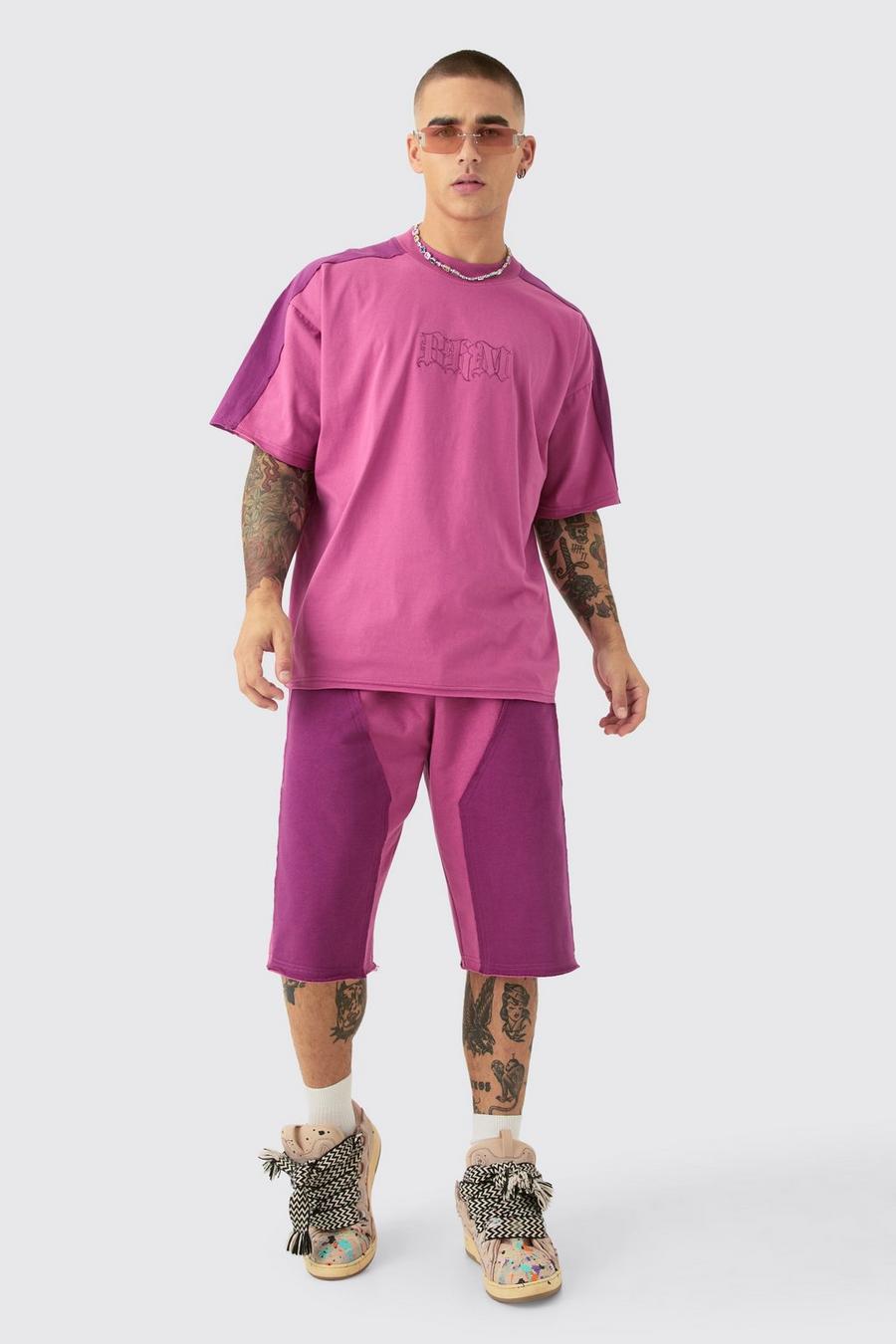 Pink Oversized Applique T-Shirt And Jort Set