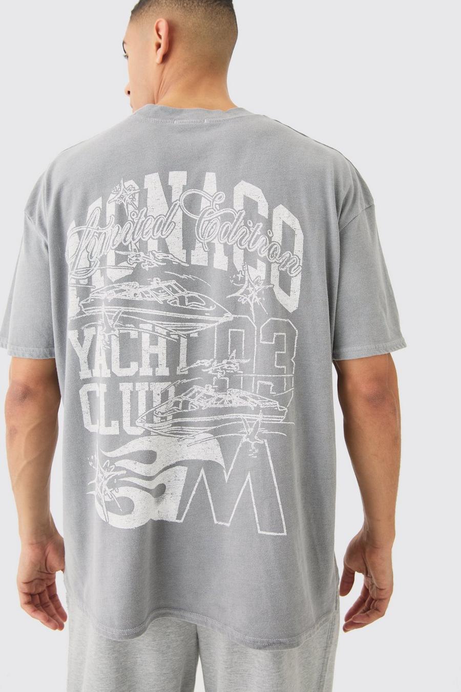 Grey Oversized Monaco T-Shirt Met Print