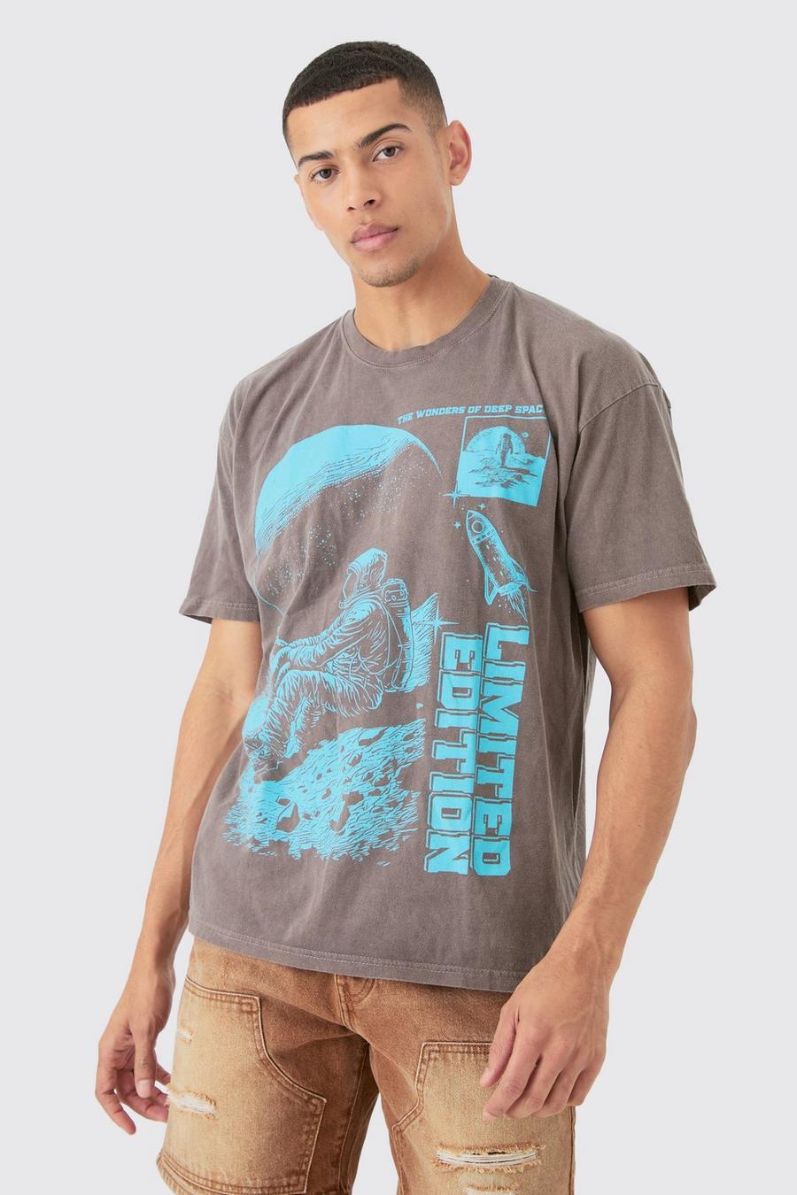 Chocolate Loose Fit Wash Limited Edition Space Print T-shirt