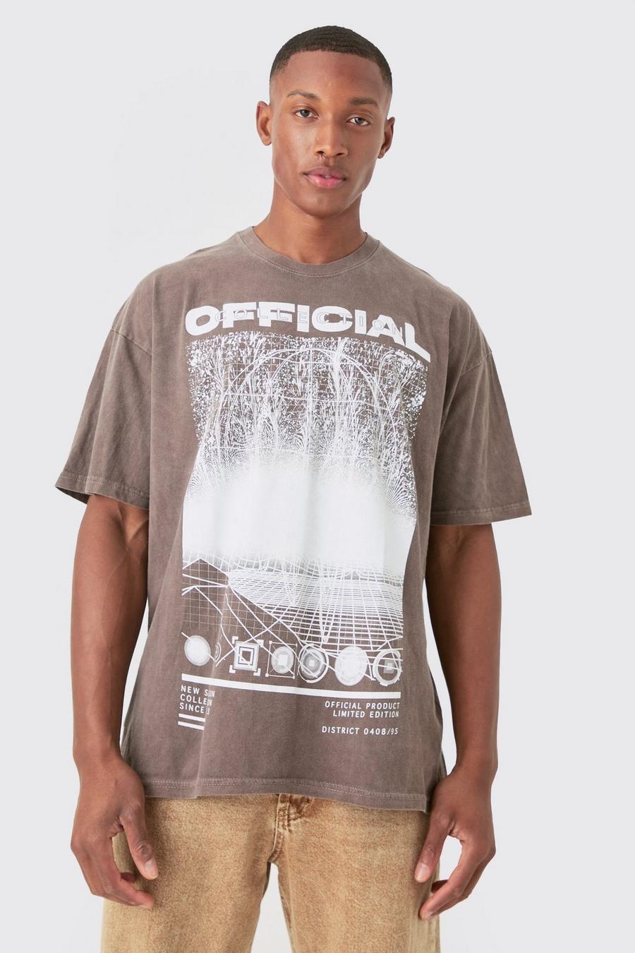Camiseta oversize Official con lavado a la piedra, Chocolate image number 1