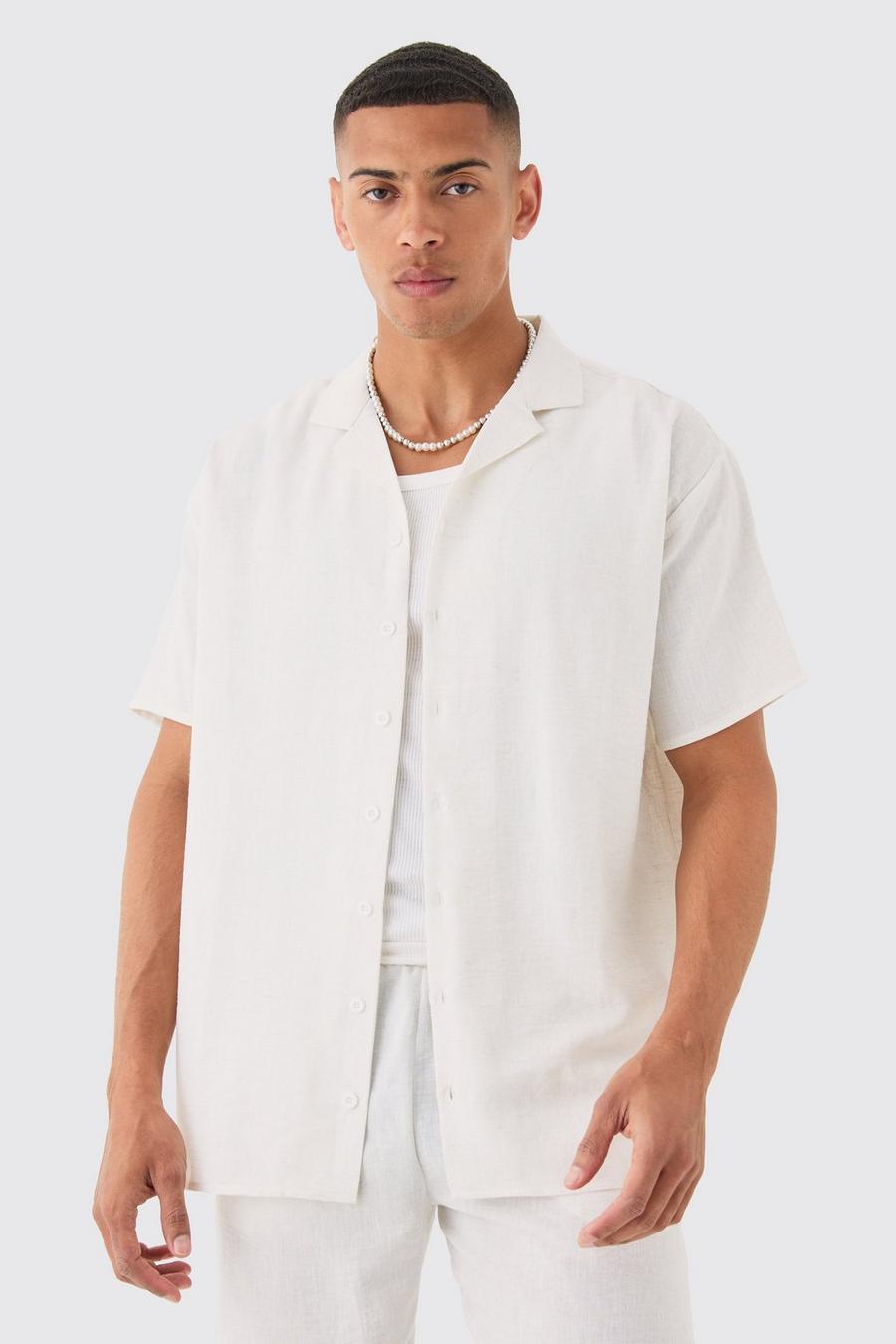 White Oversized Linen Look Revere Shirt 