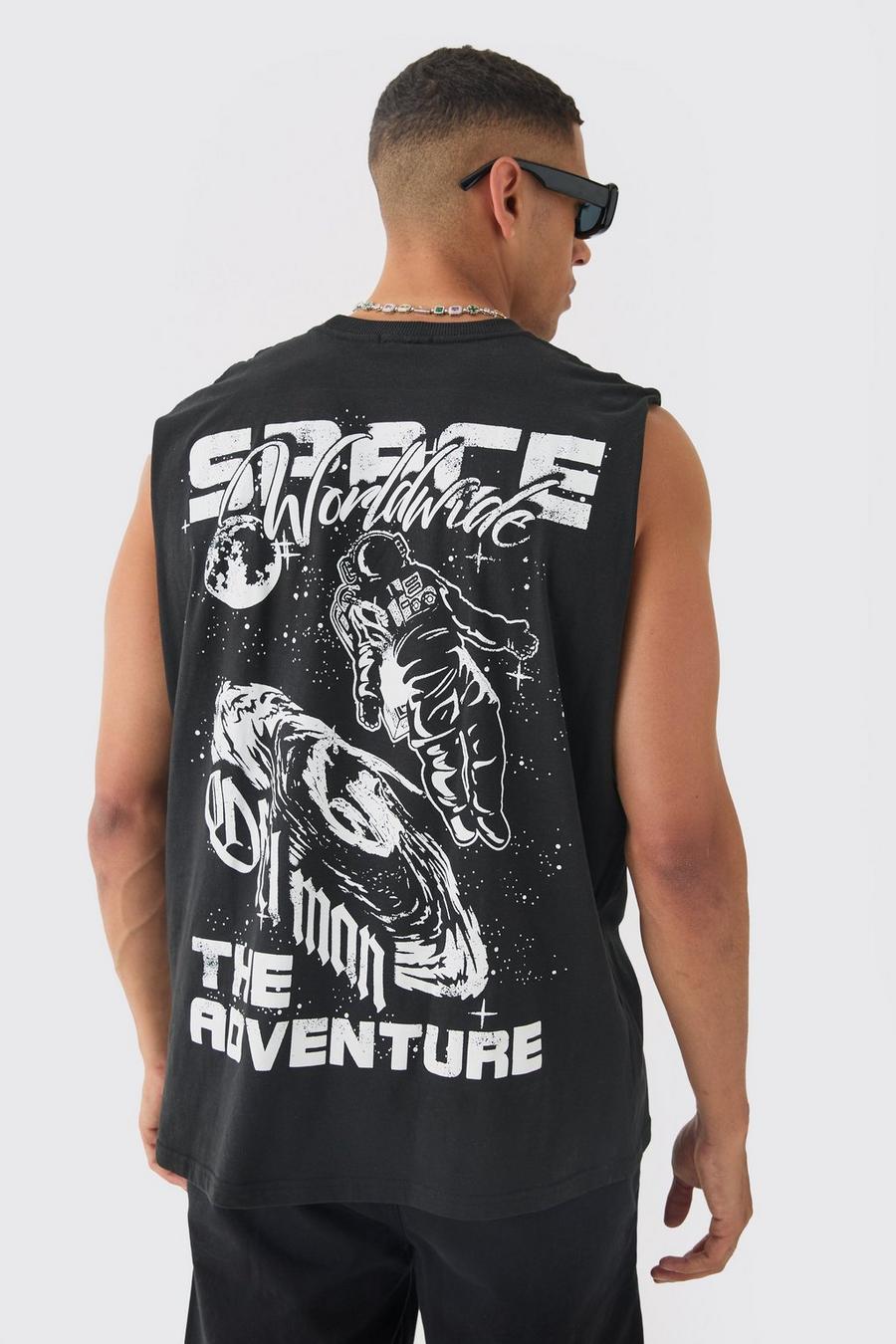 Black Oversized Space Graphic Tank