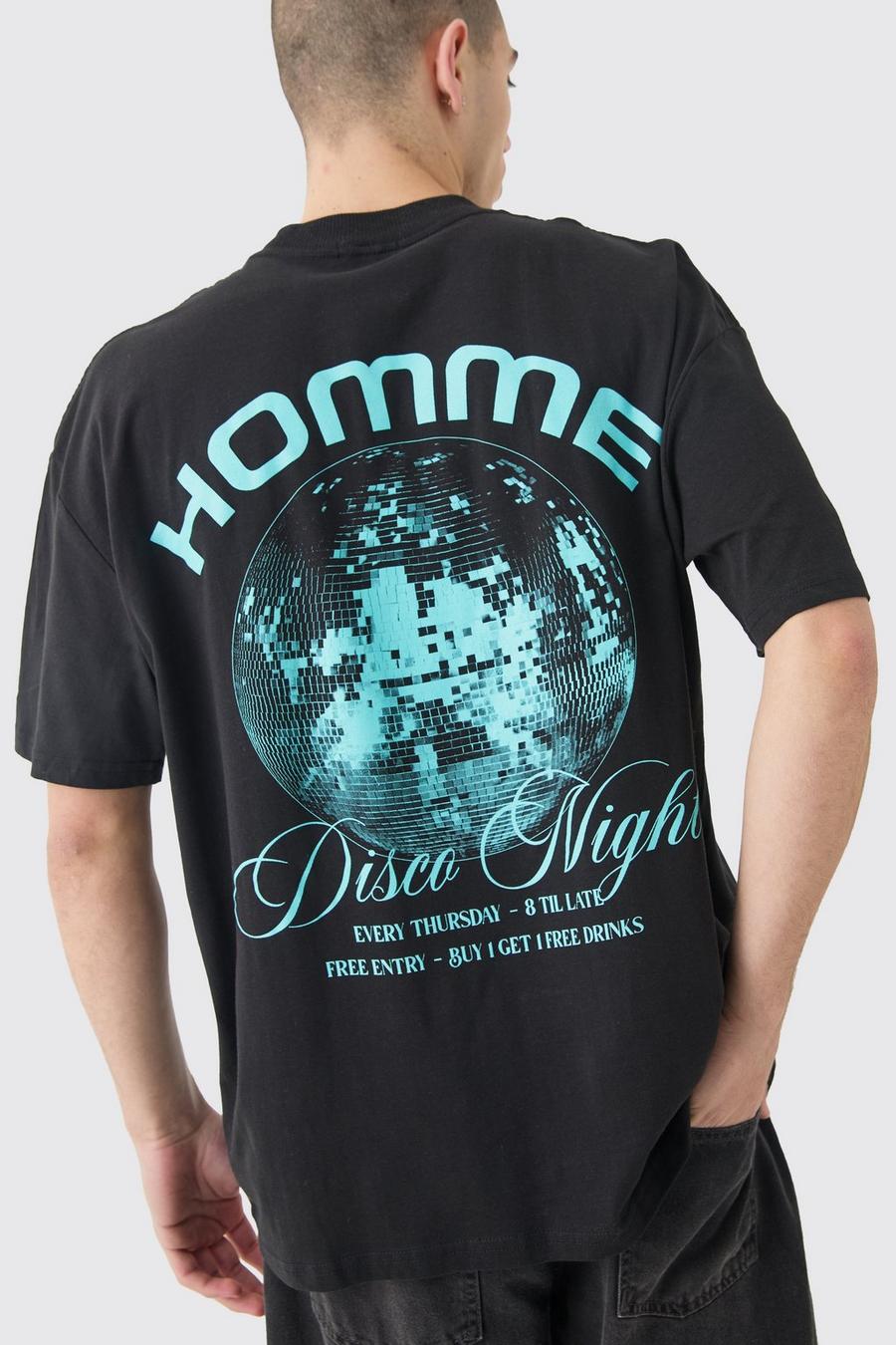 Black Oversized Homme Disco Print T-shirt image number 1