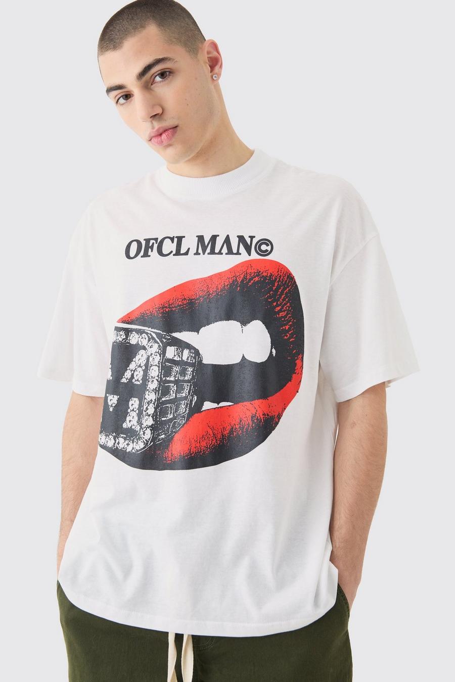 Camiseta oversize con estampado de labios Odcl, White image number 1