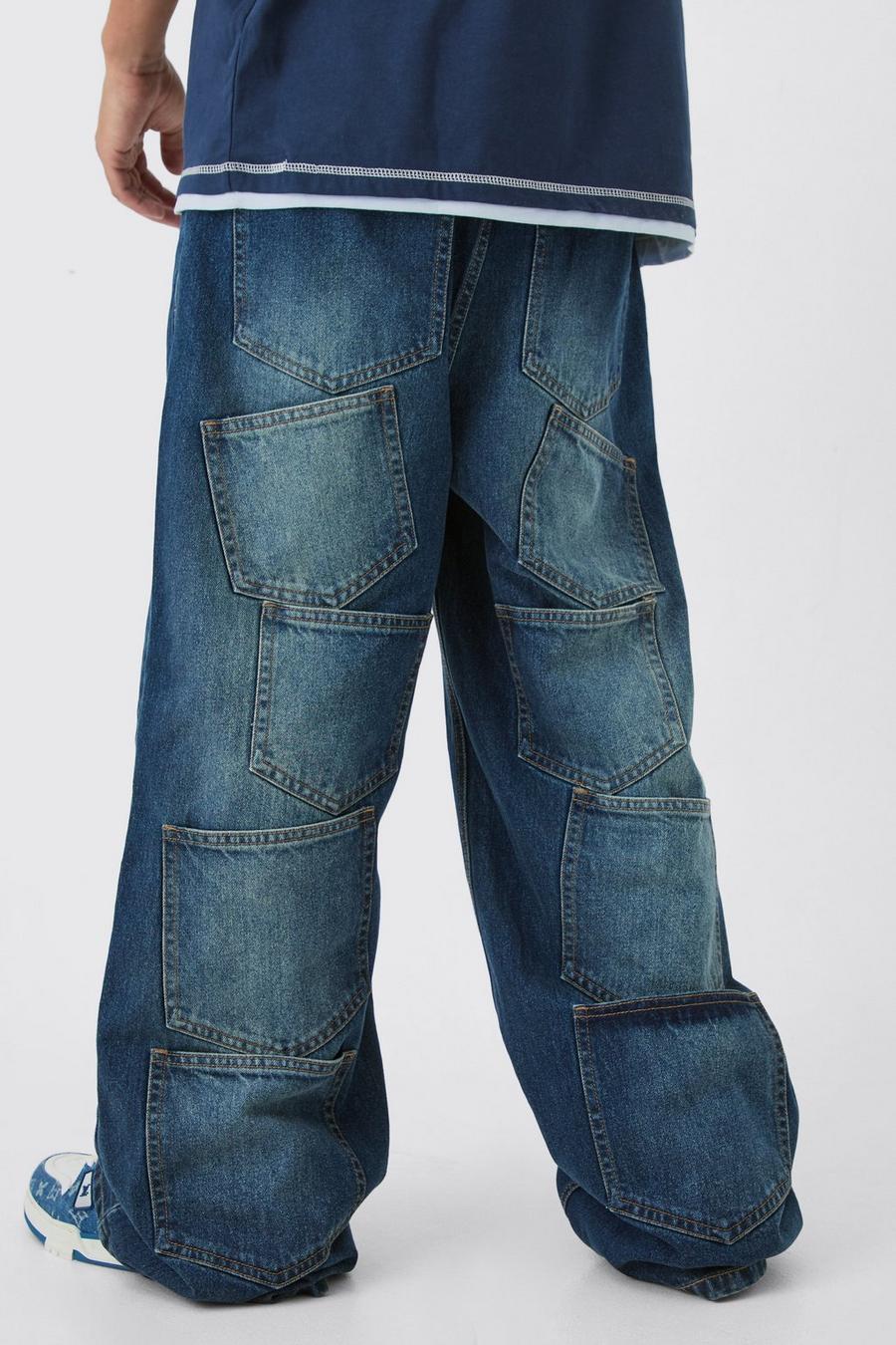Extreme Baggy Rigid Multi Pocket Denim Jean In Antique Wash