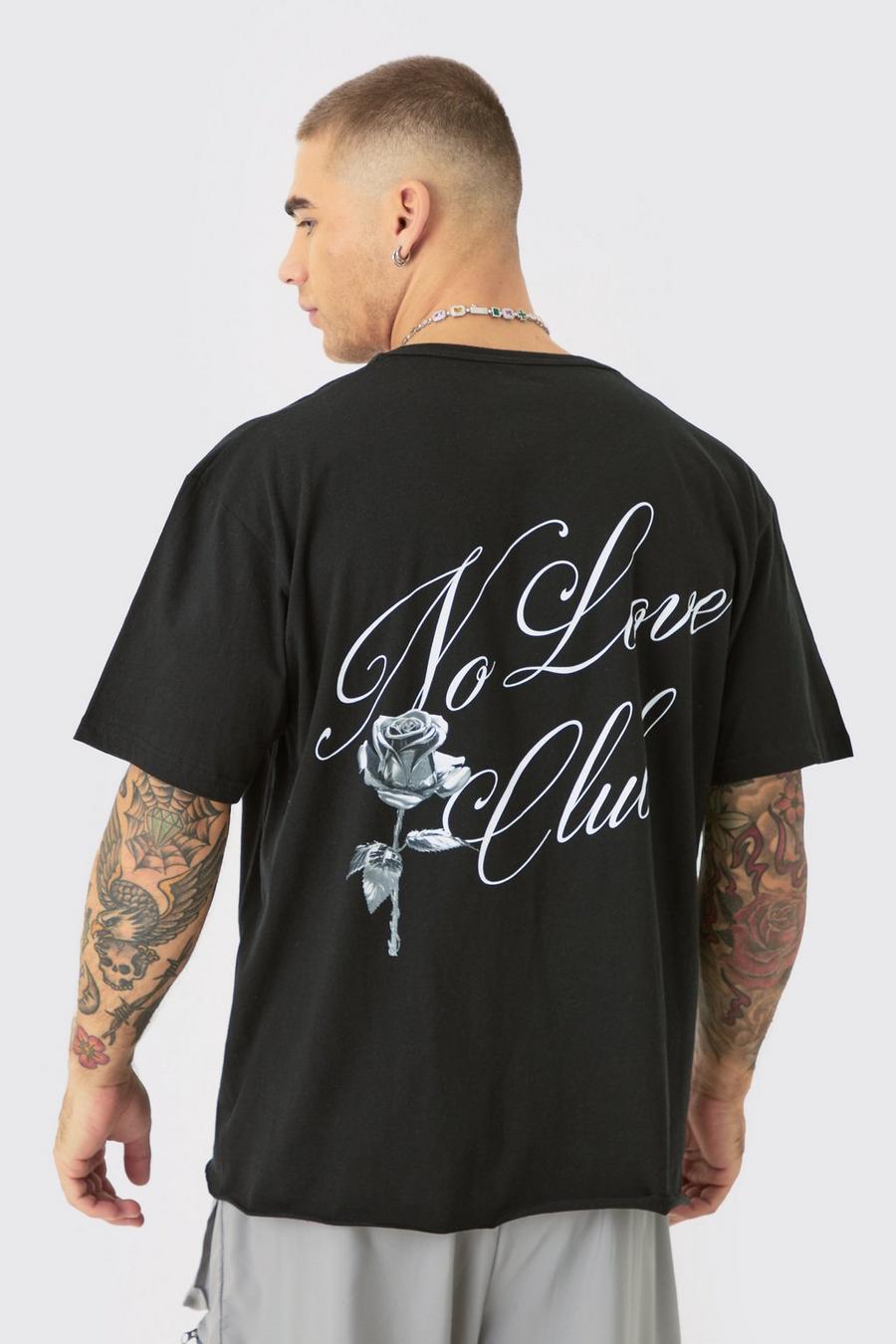 Camiseta oversize recta con estampado No Love, Black image number 1