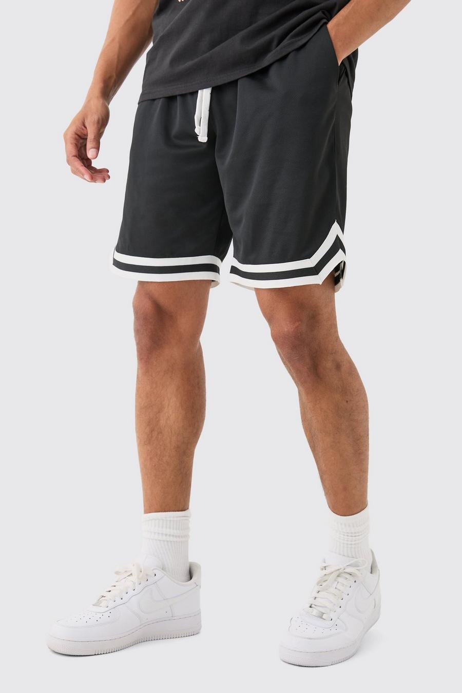 Pantalón corto de malla estilo baloncesto de largo medio, Black