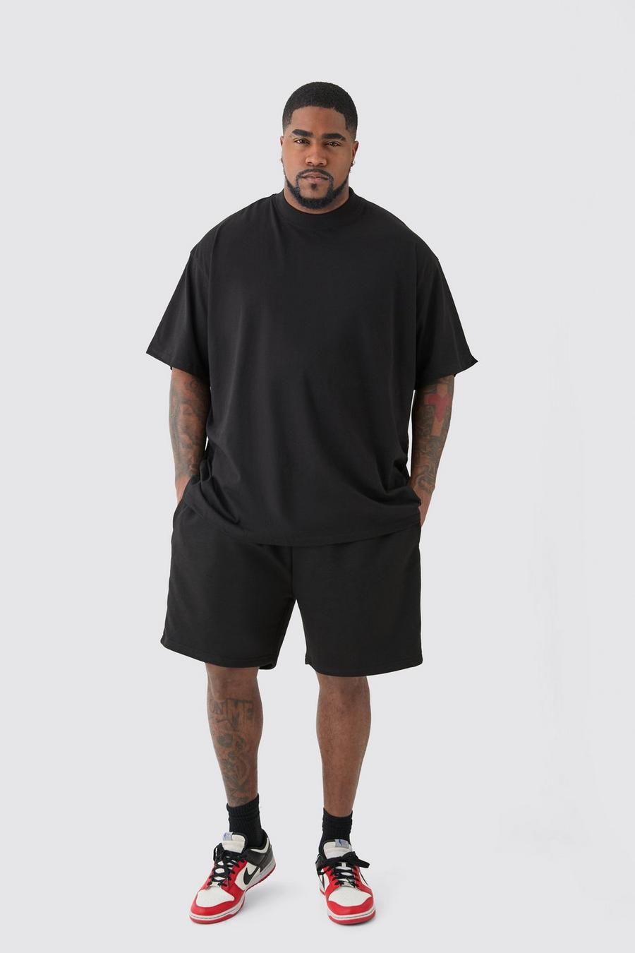 Grande taille - Ensemble oversize avec t-shirt et short, Black