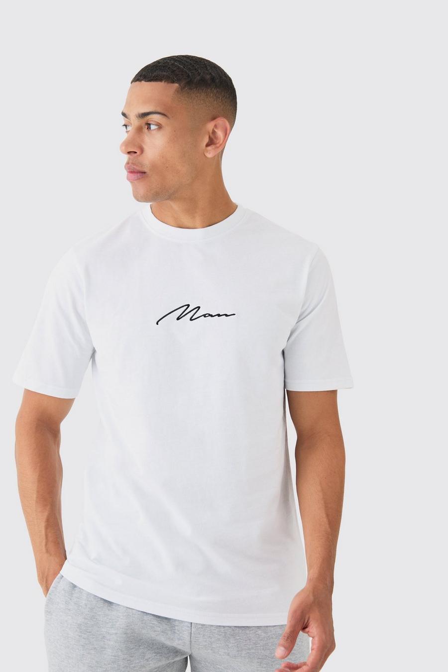 Man Signature Embroidered T-shirt, White