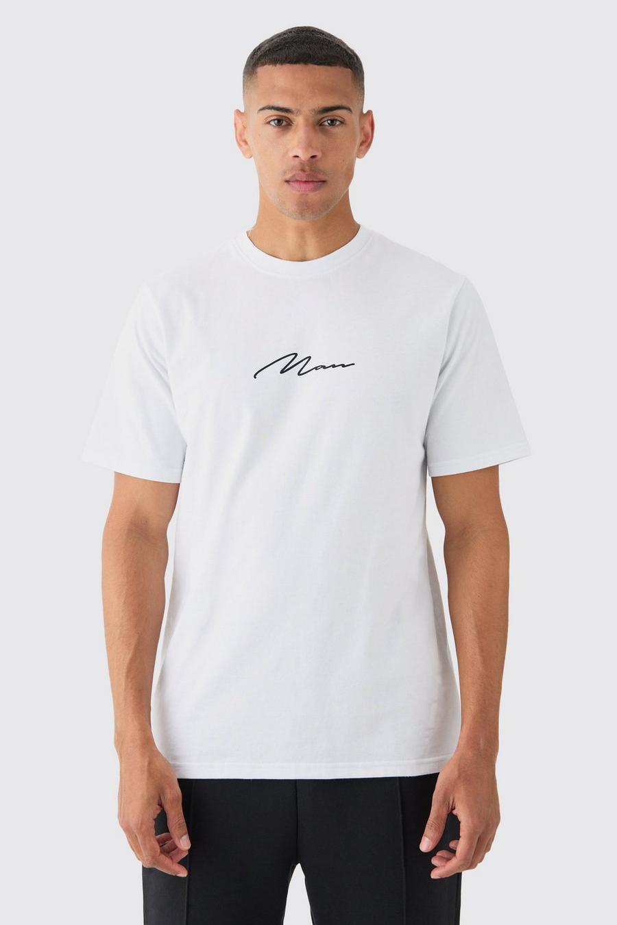 T-shirt con stampa e firma Man sul petto, White