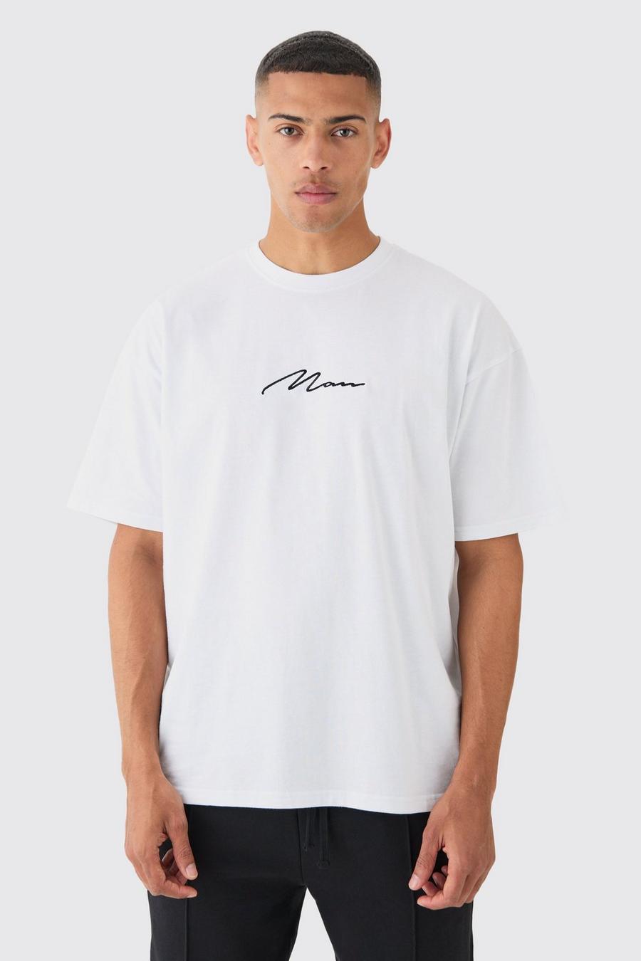 Man Signature Oversized Crew Neck T-shirt, White