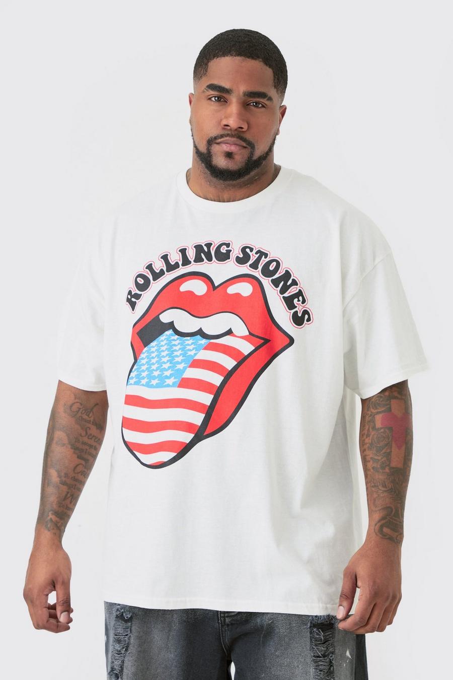 Grande taille - T-shirt blanc oversize à imprimé Rolling Stones, White image number 1