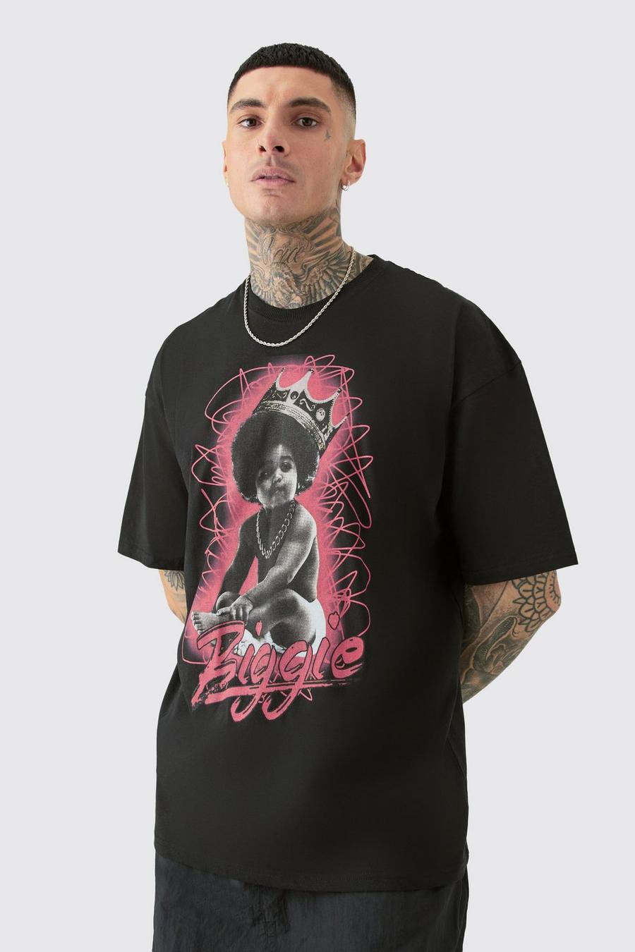 Camiseta Tall oversize negra con estampado de Biggie, Black image number 1
