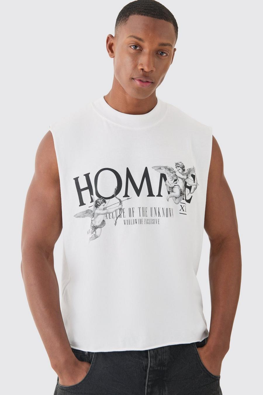 Camiseta sin mangas oversize recta Homme renacentista desgastada, White image number 1