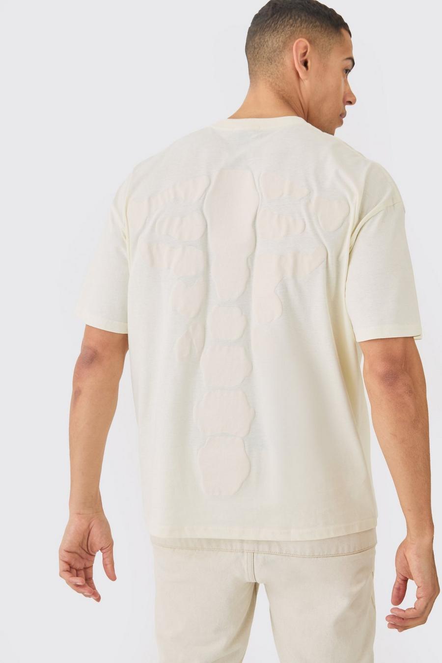 Camiseta oversize con estampado de esqueleto en la espalda, Ecru